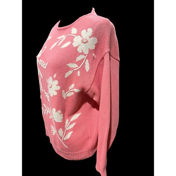 Tulchan Sweater Women Medium Pink Floral Pure Cotton feminine cottagecore - Picture 3 of 6
